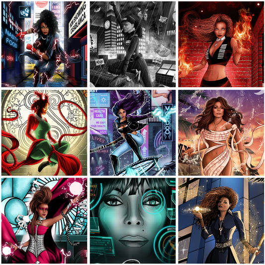 Janet Jackson Album Collection - 9 Comic Cover Art Prints